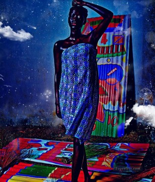 アフリカ人 Painting - 黒人女性のテクスチャーのアフリカ人